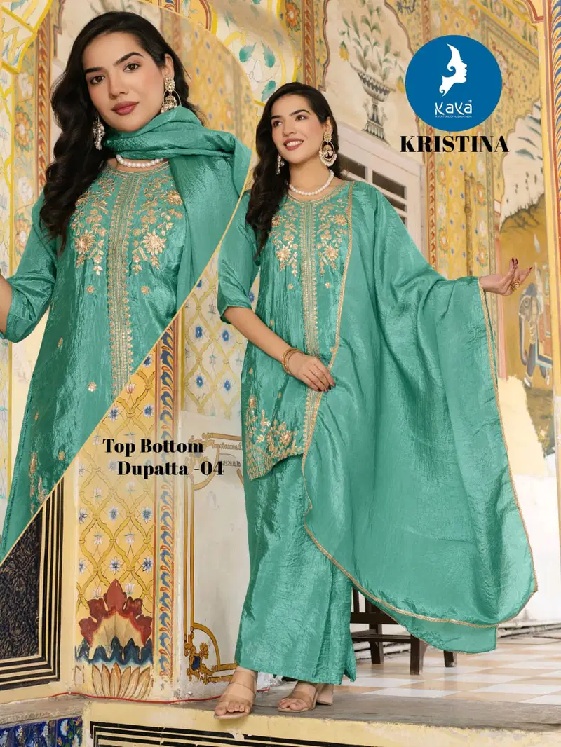 Kaya Kristina Silk With Work Festival Wear Top Bottom And Dupatta