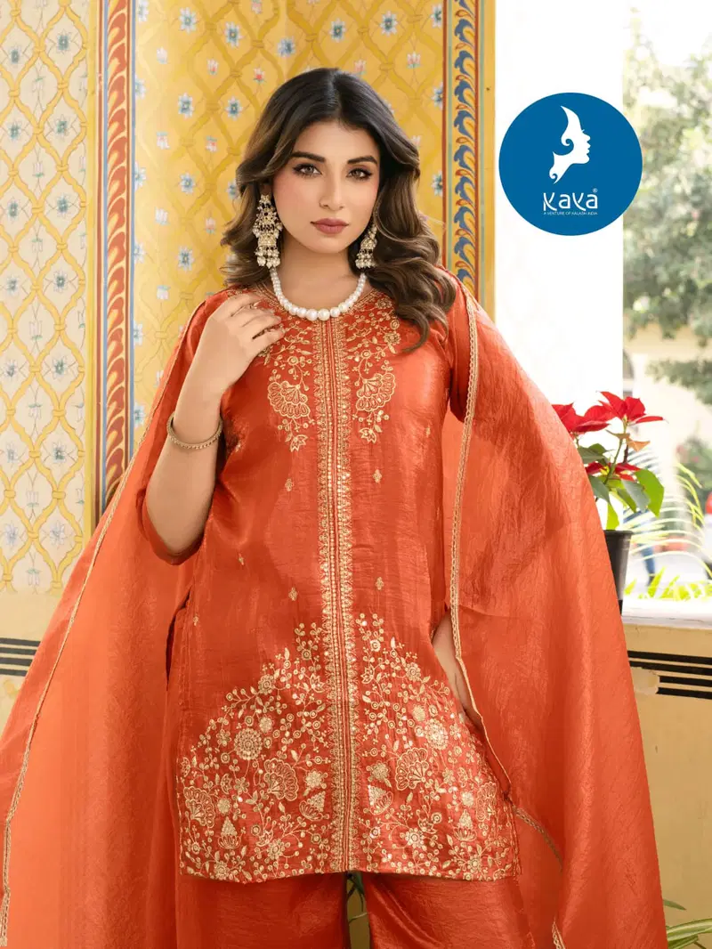 Kaya Kristina Silk With Work Festival Wear Top Bottom And Dupatta