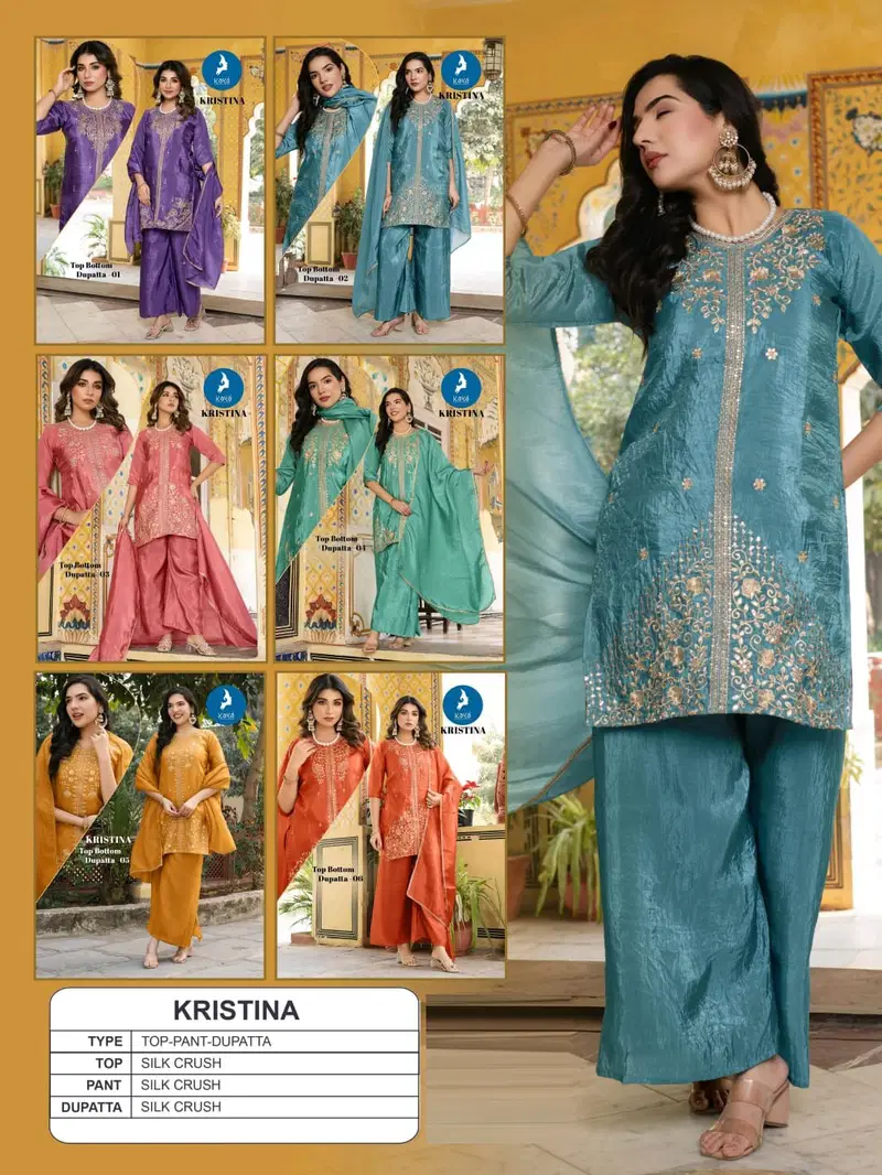 Kaya Kristina Silk With Work Festival Wear Top Bottom And Dupatta