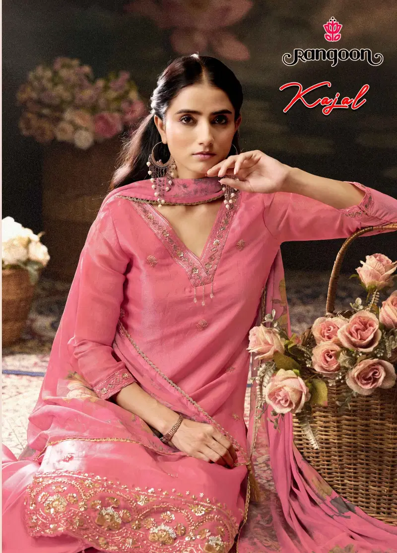 Rangoon Kajal Moss With Beats Work Designer Top Bottom And Dupatta