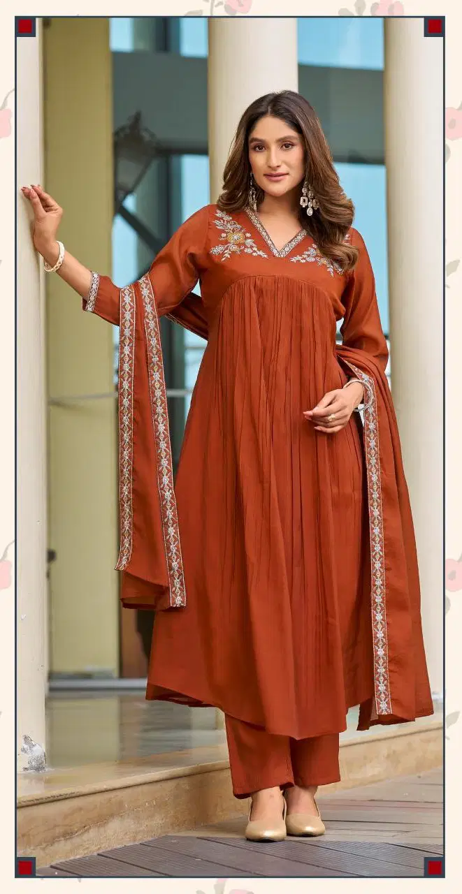 Ladies Flavour 3398 To 3400 Mul Chanderi Handwork Top Bottom And Dupatta