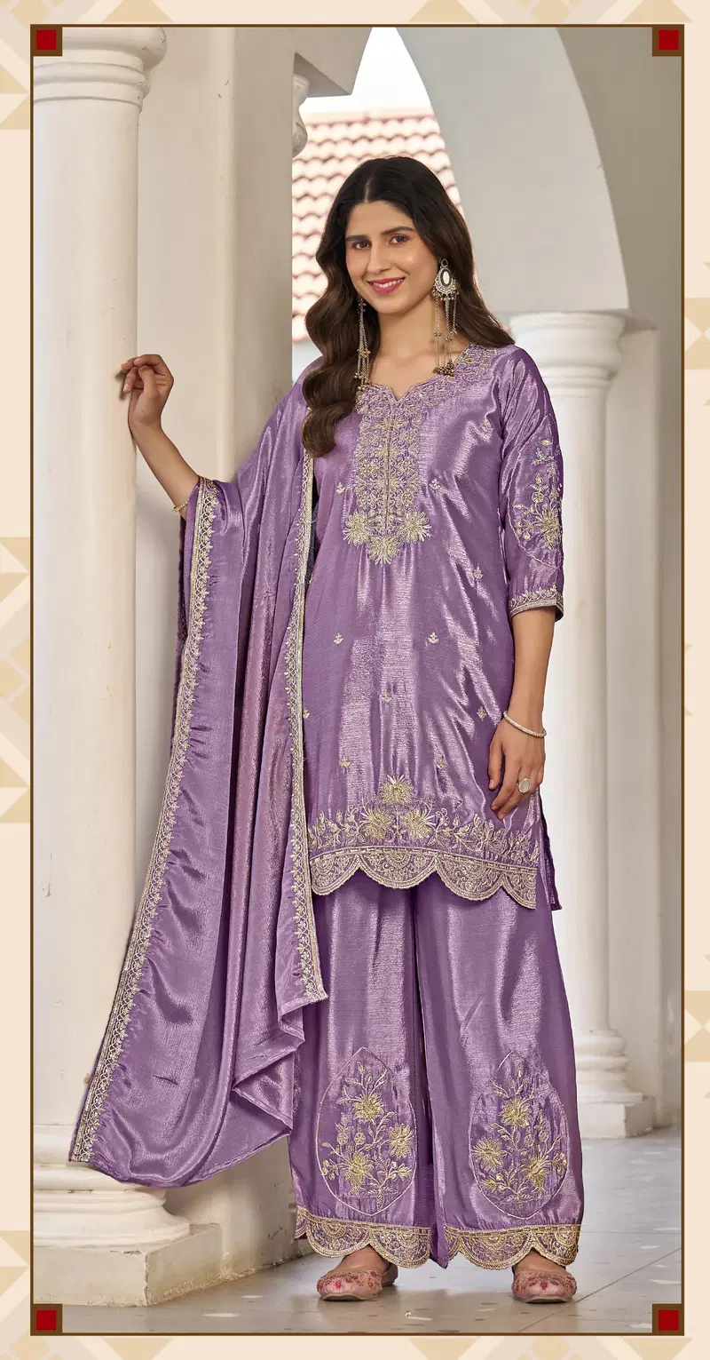 Ladies Flavour 3392 To 3394 Chinon Embroidery Top Bottom And Dupatta