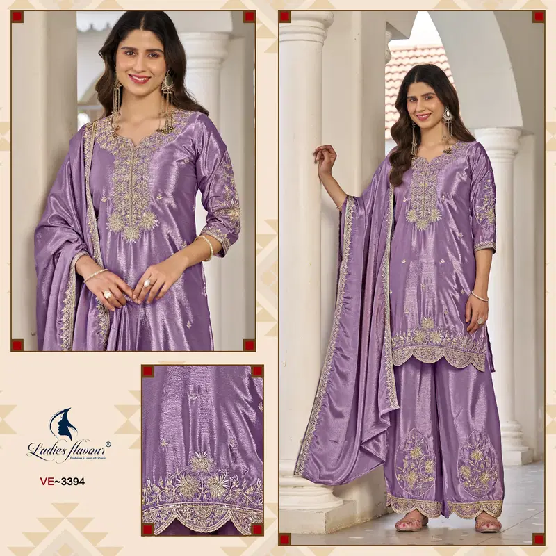 Ladies Flavour 3392 To 3394 Chinon Embroidery Top Bottom And Dupatta