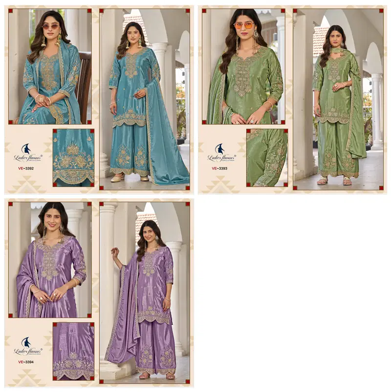 Ladies Flavour 3392 To 3394 Chinon Embroidery Top Bottom And Dupatta