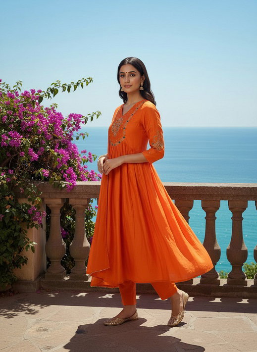 Party Wear Embroidery Worked Organza Kurti with Pant and Dupatta Set