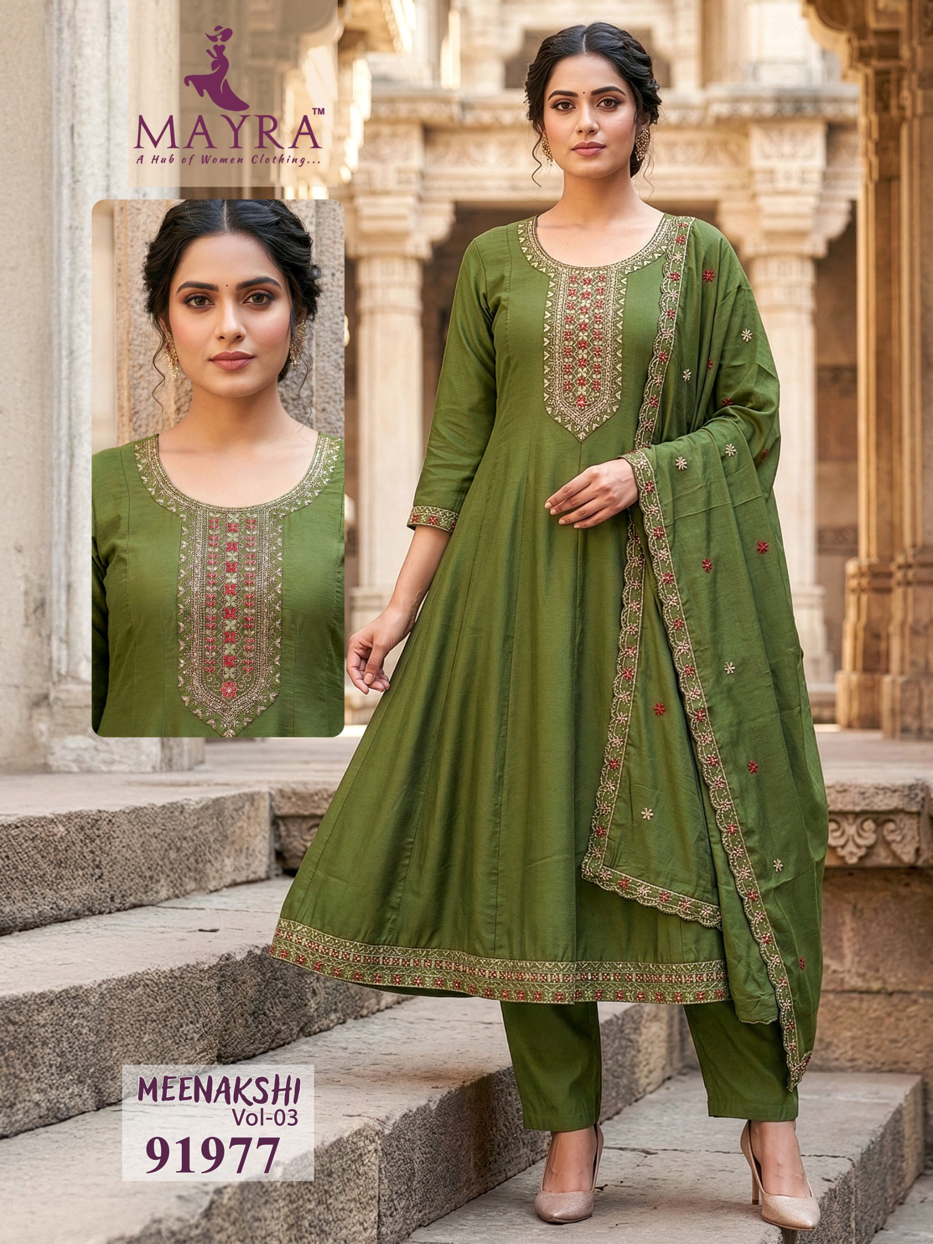 Mayra Meenakshi Vol 3 Roman Silk Kurti With Bottom and Dupatta Collection