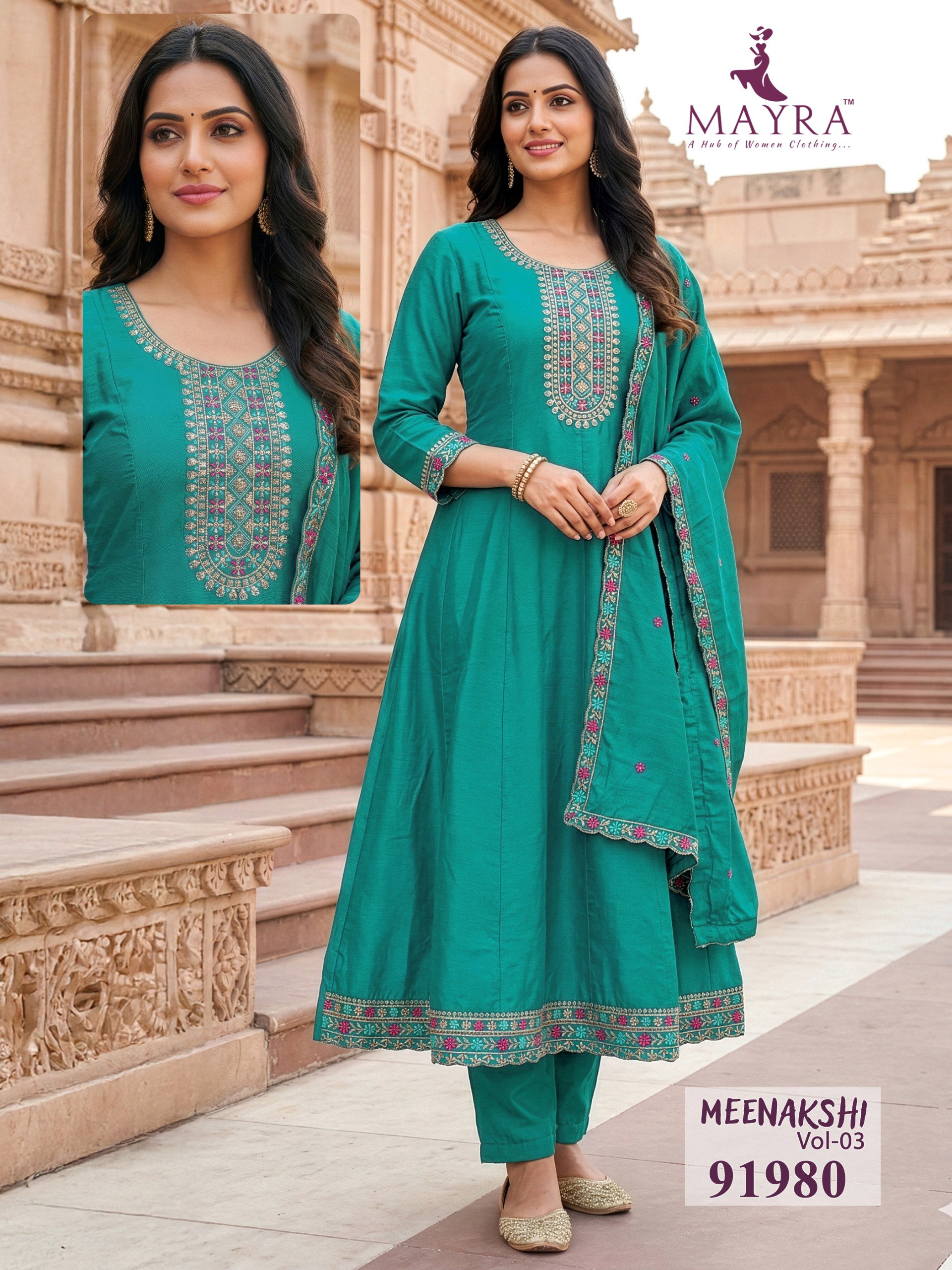 Mayra Meenakshi Vol 3 Roman Silk Kurti With Bottom and Dupatta Collection