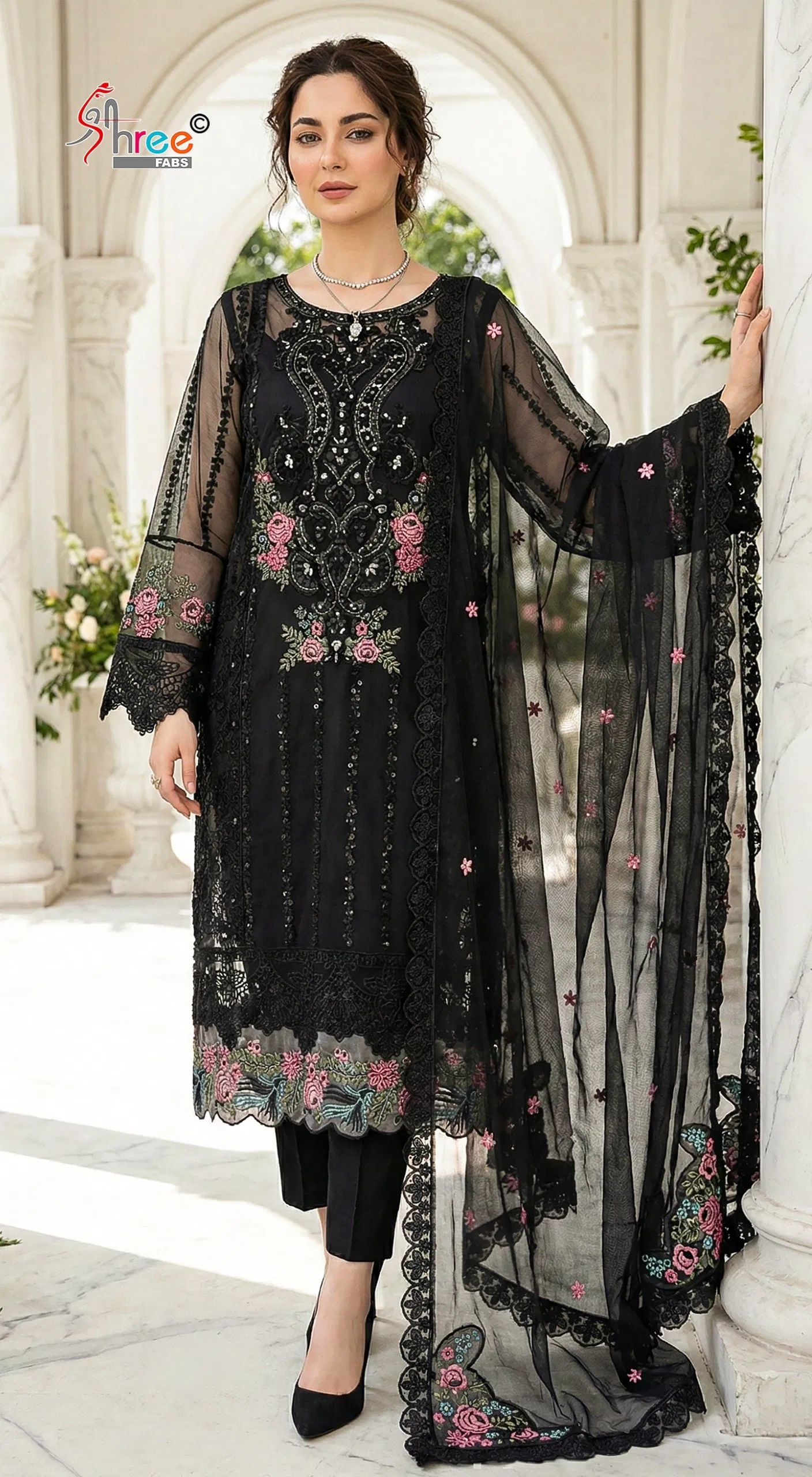 Shree Sf 5587 A To D Chiffon With Embroidery Work Pakistani Salwar Kameez