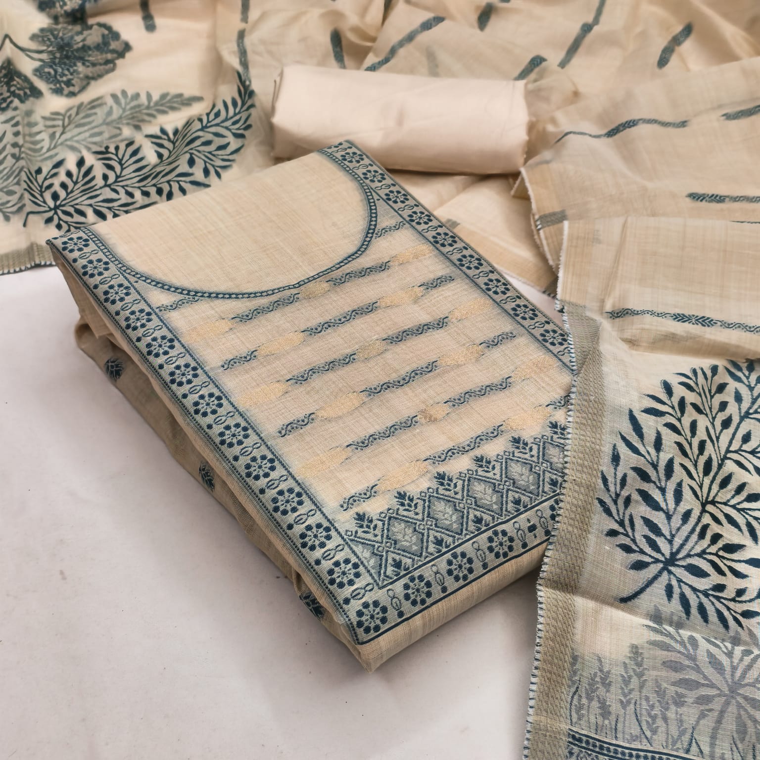 Designer Toffee Semi Jamdani Weiving Fancy Jacquard Dress material Collection