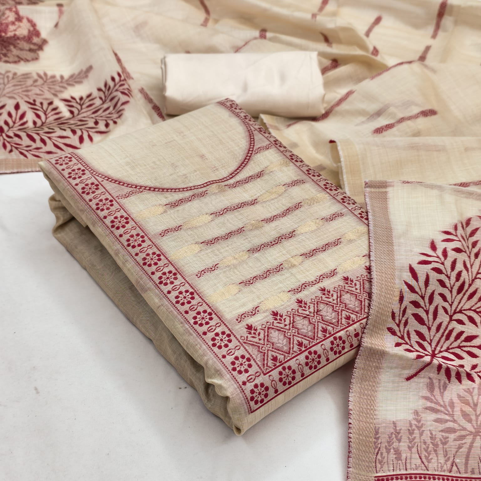 Designer Toffee Semi Jamdani Weiving Fancy Jacquard Dress material Collection