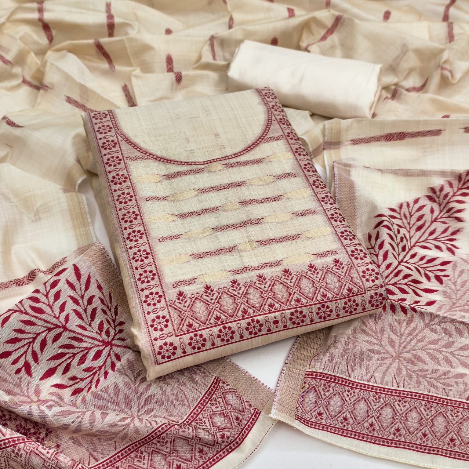 Designer Toffee Semi Jamdani Weiving Fancy Jacquard Dress material Collection
