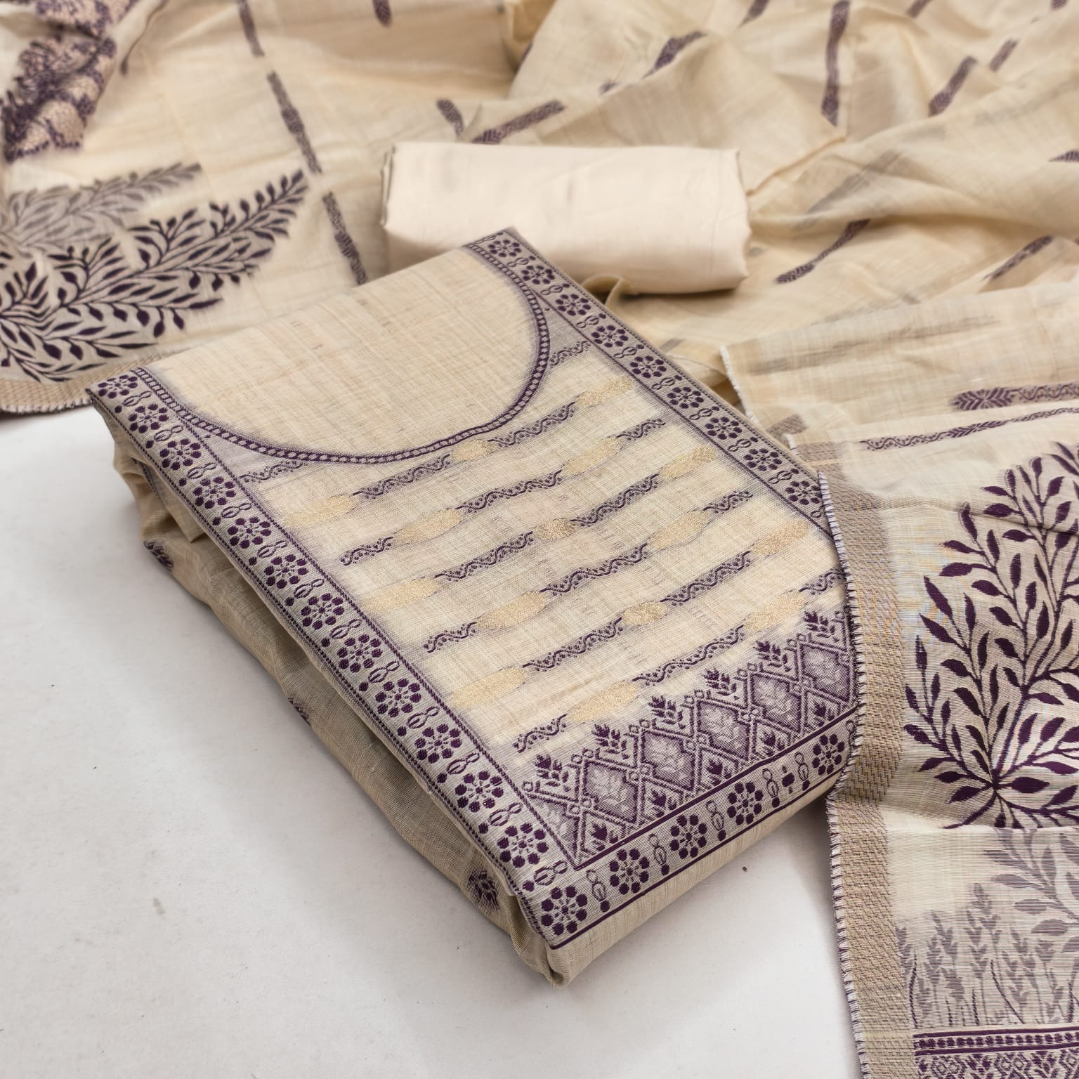 Designer Toffee Semi Jamdani Weiving Fancy Jacquard Dress material Collection