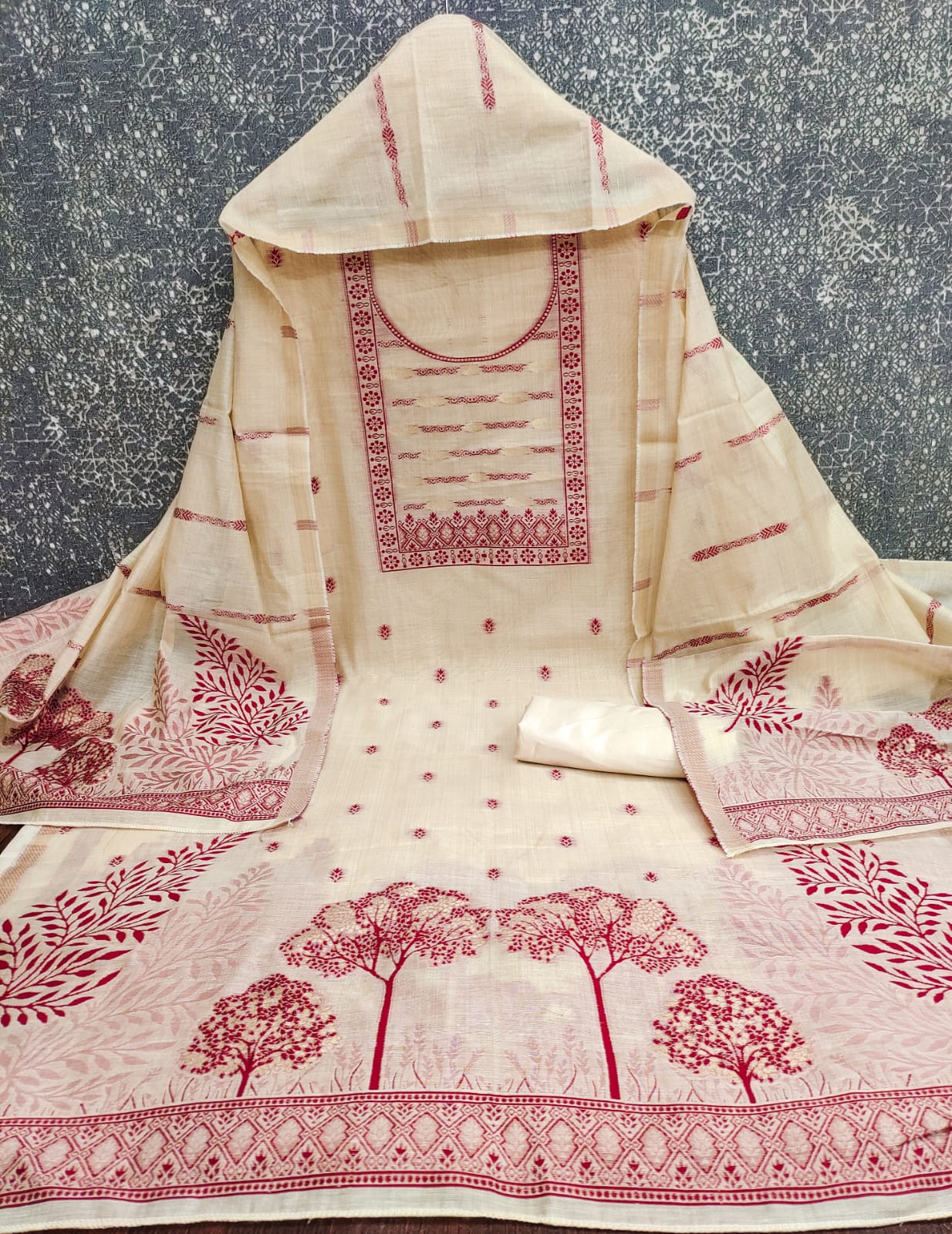 Designer Toffee Semi Jamdani Weiving Fancy Jacquard Dress material Collection
