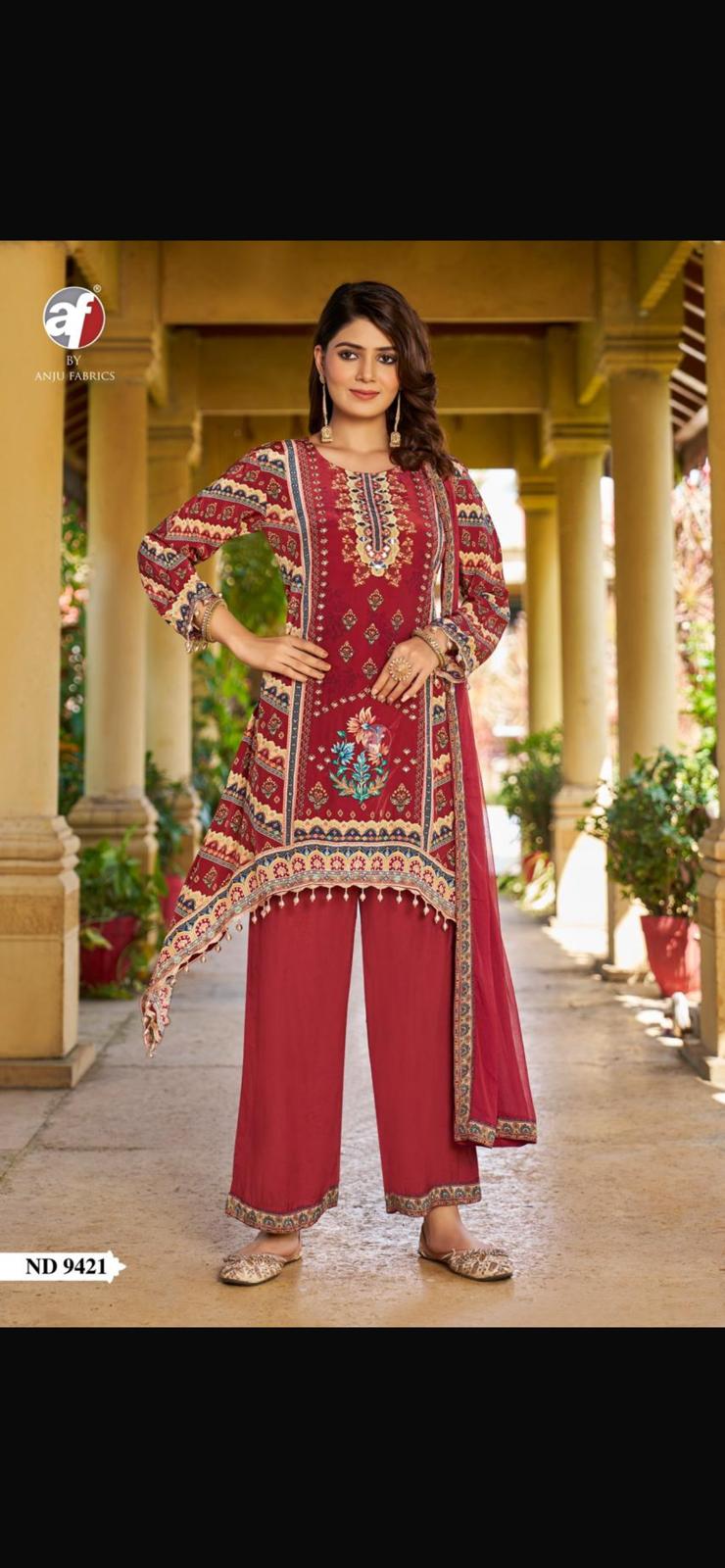 AF 9421 Tale Cut Kurti With wide Pant and Dupatta Collection