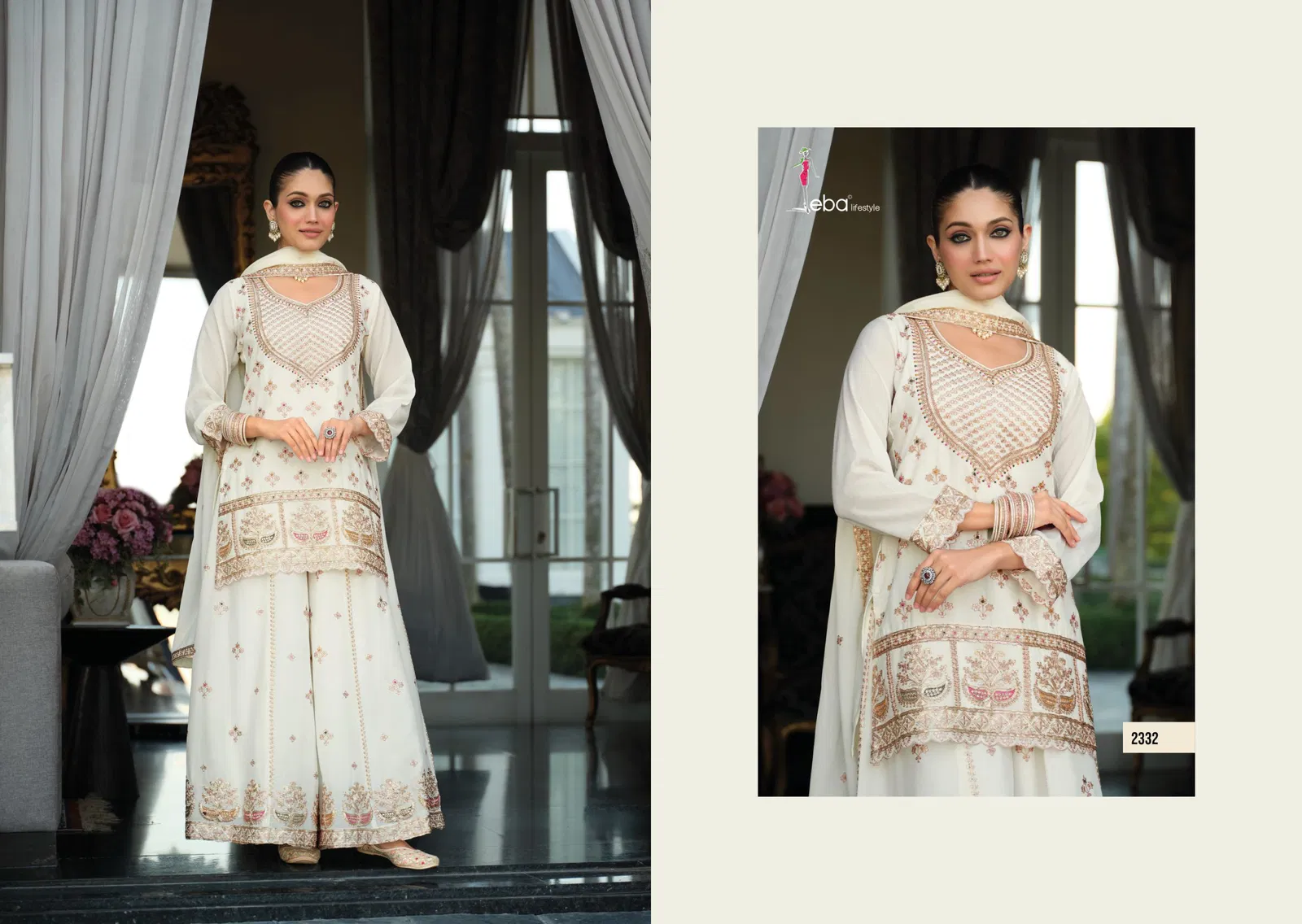 Eba Rangoli Black And White Chinon With Embroidery Top Plazzo And Dupatta