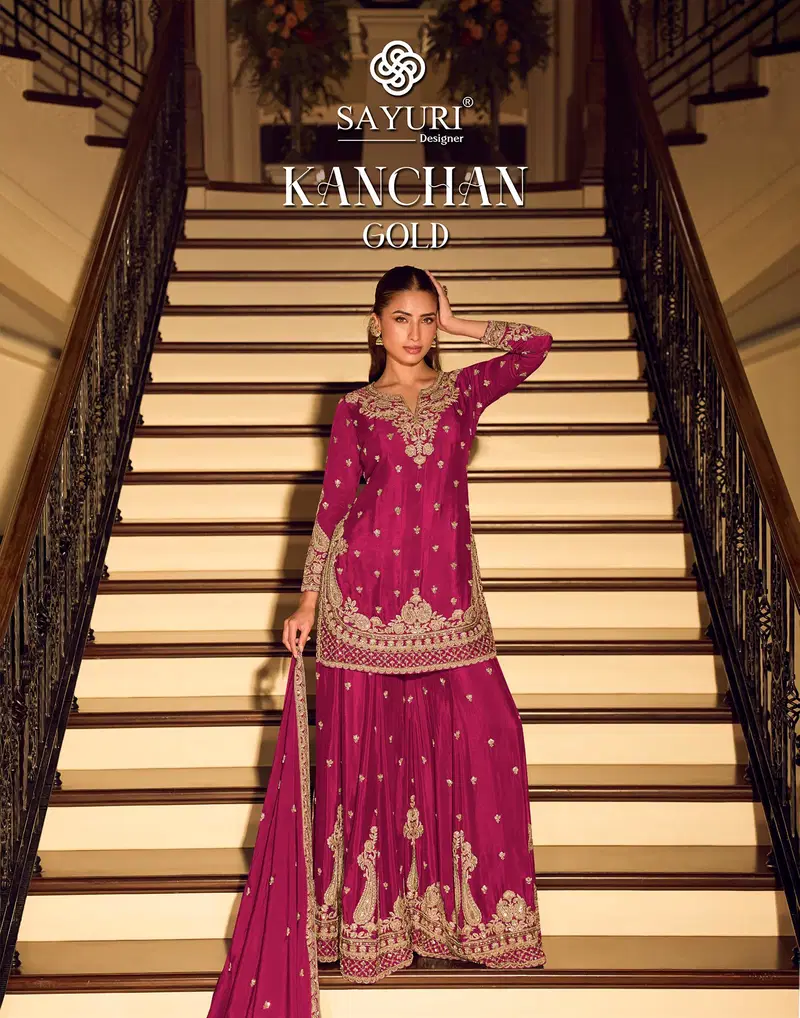 Sayuri Kanchan Gold Chinon Silk Embroidered Salwar Kameez Collection