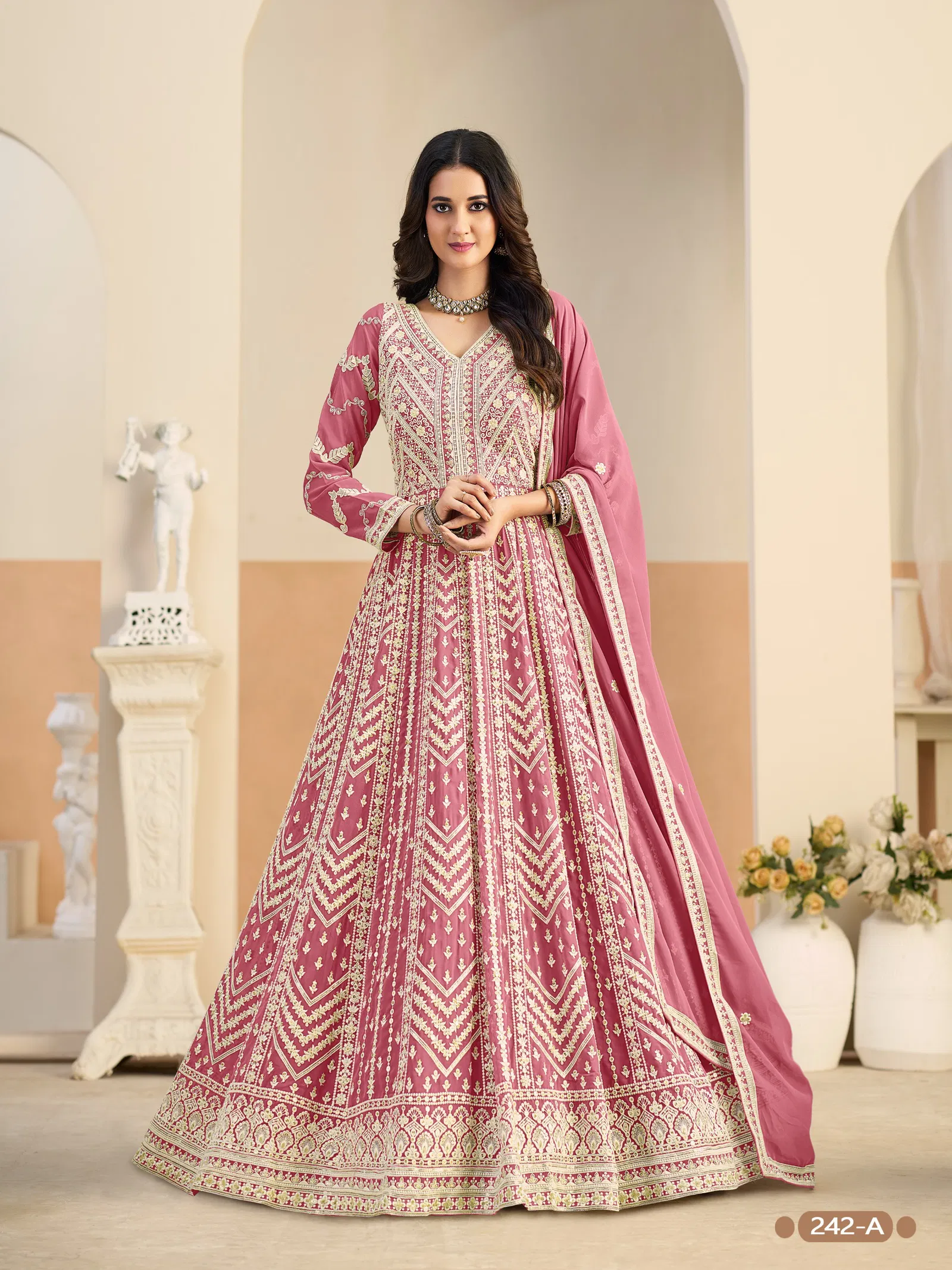 Aanaya Vol 242 Faux Georgette With Work Gown Bottom And Dupatta