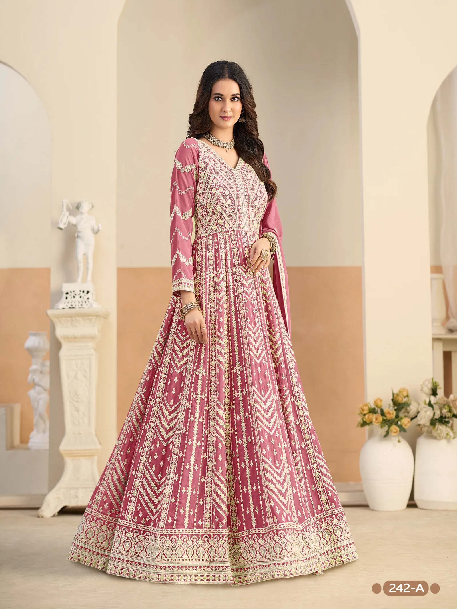 Aanaya Vol 242 Faux Georgette With Work Gown Bottom And Dupatta