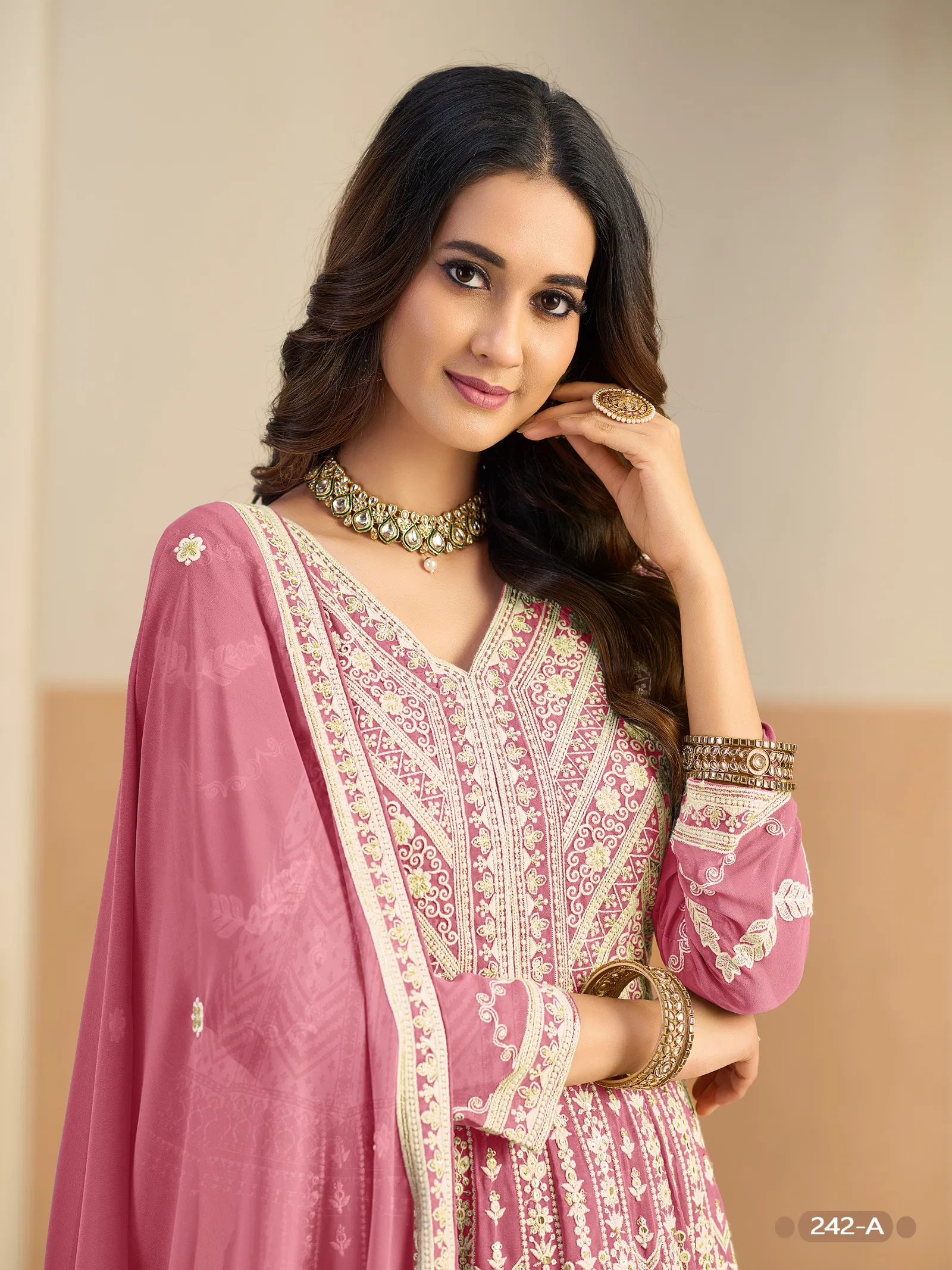 Aanaya Vol 242 Faux Georgette With Work Gown Bottom And Dupatta