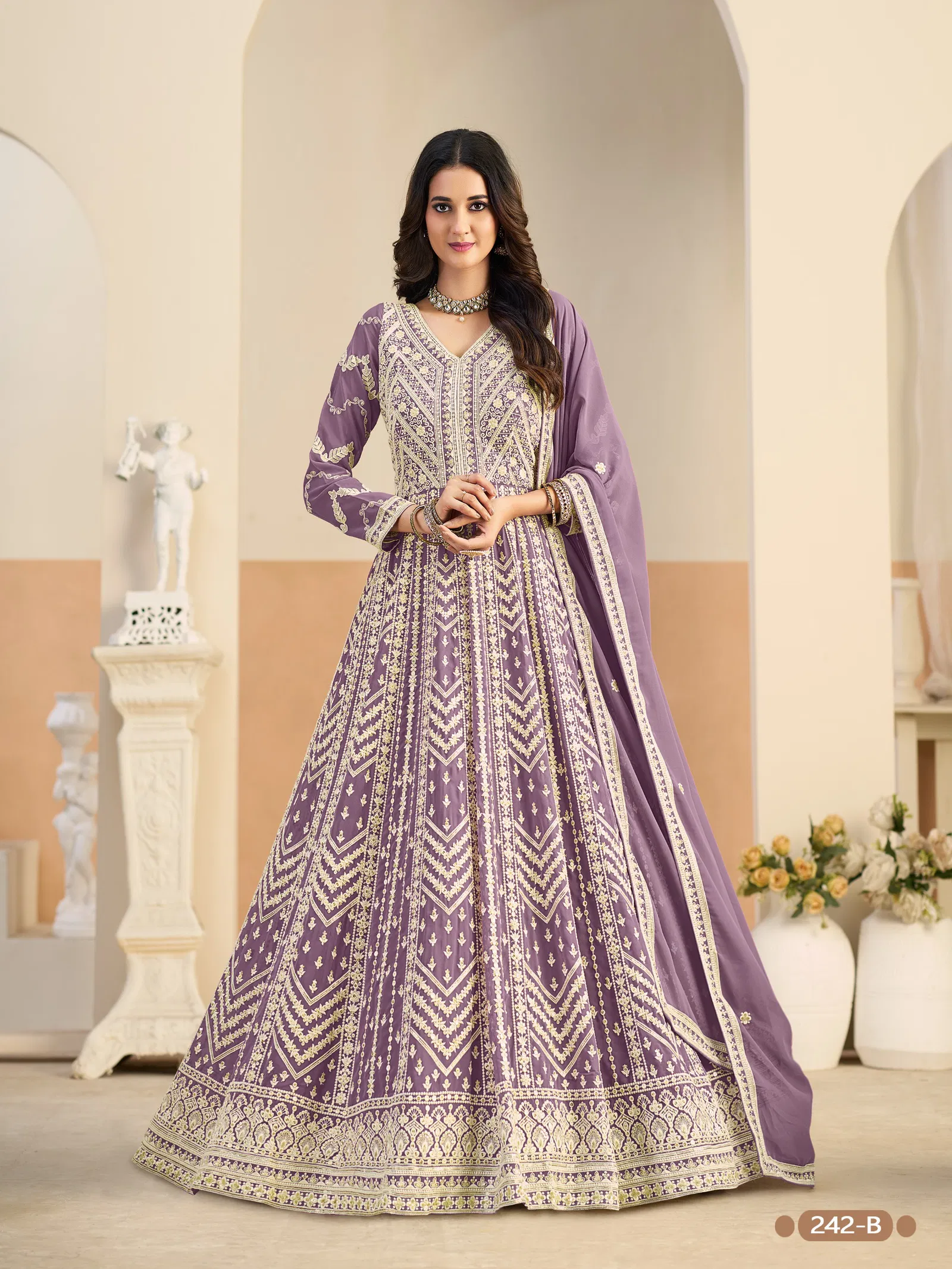 Aanaya Vol 242 Faux Georgette With Work Gown Bottom And Dupatta
