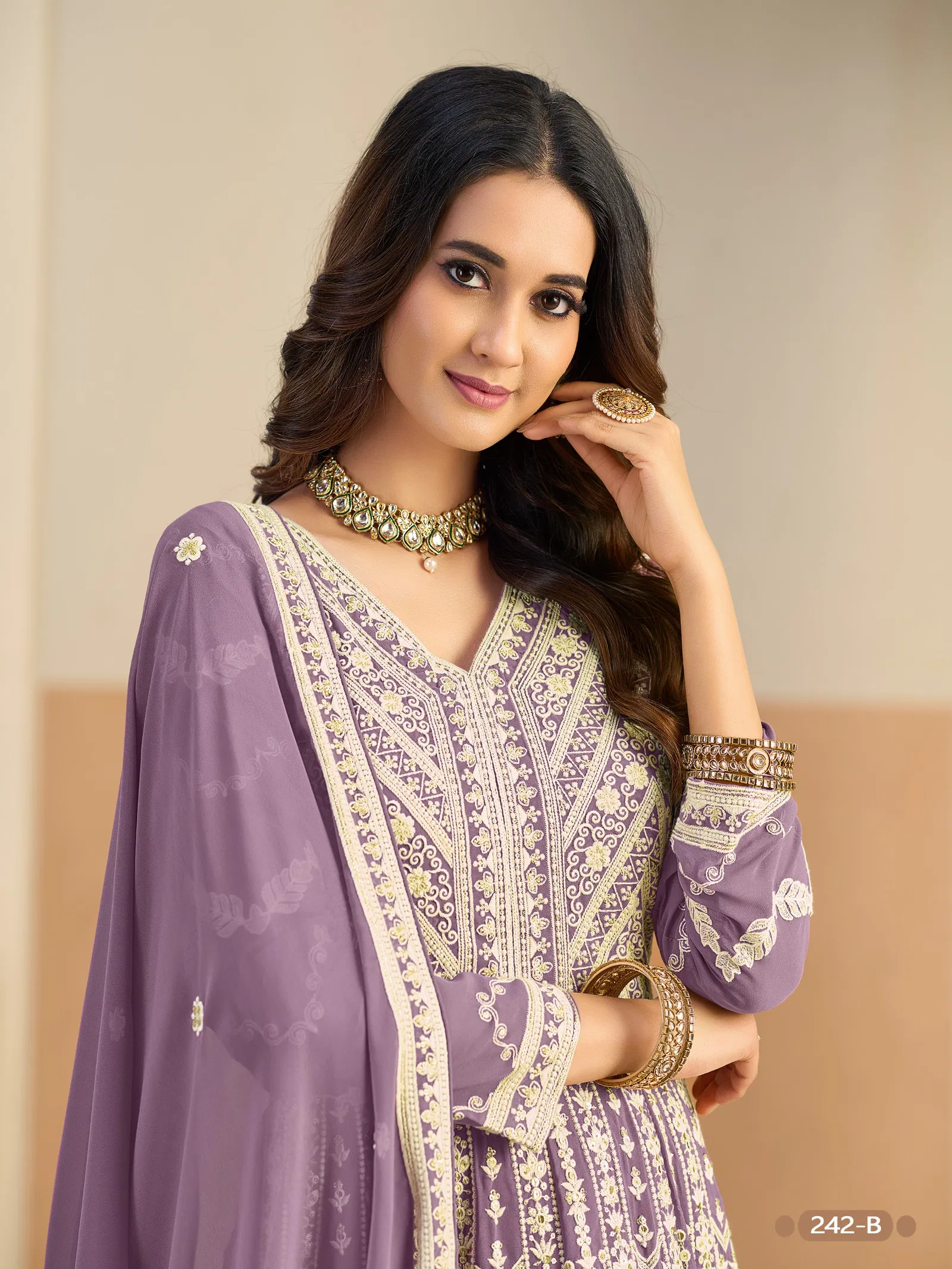 Aanaya Vol 242 Faux Georgette With Work Gown Bottom And Dupatta
