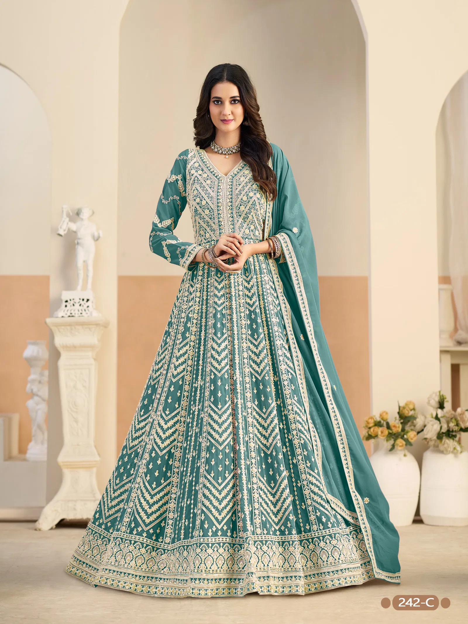 Aanaya Vol 242 Faux Georgette With Work Gown Bottom And Dupatta
