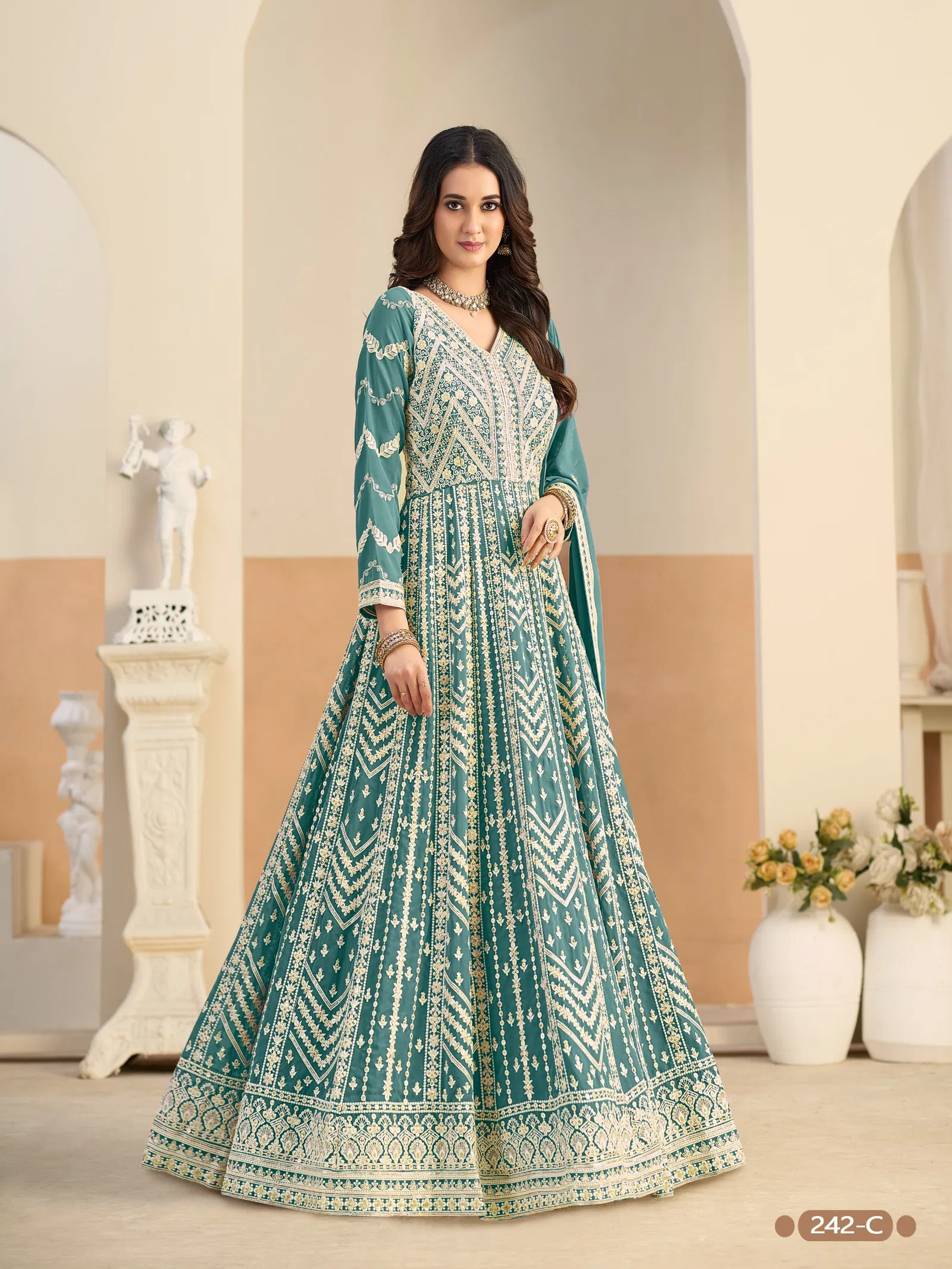 Aanaya Vol 242 Faux Georgette With Work Gown Bottom And Dupatta