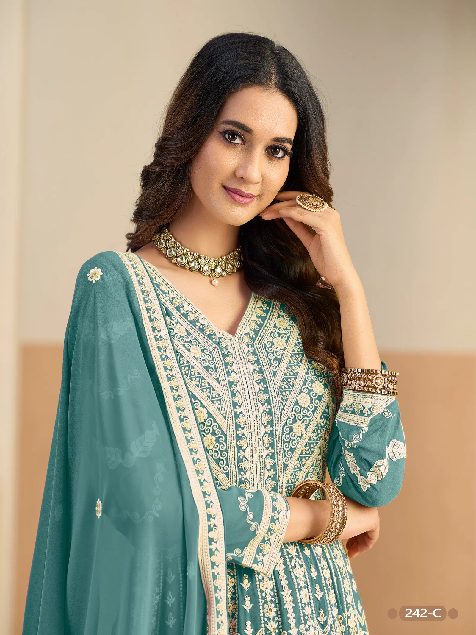 Aanaya Vol 242 Faux Georgette With Work Gown Bottom And Dupatta