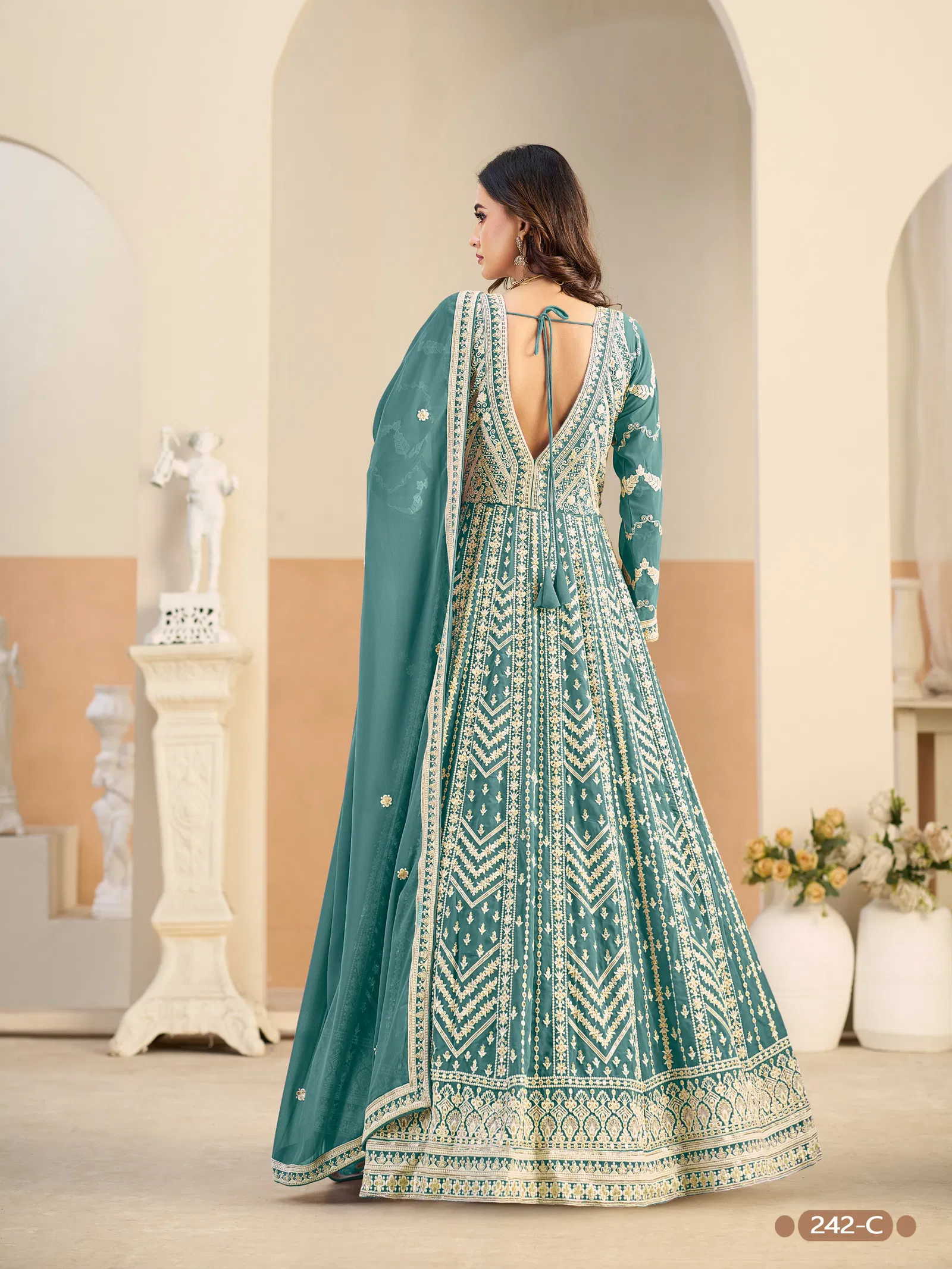 Aanaya Vol 242 Faux Georgette With Work Gown Bottom And Dupatta
