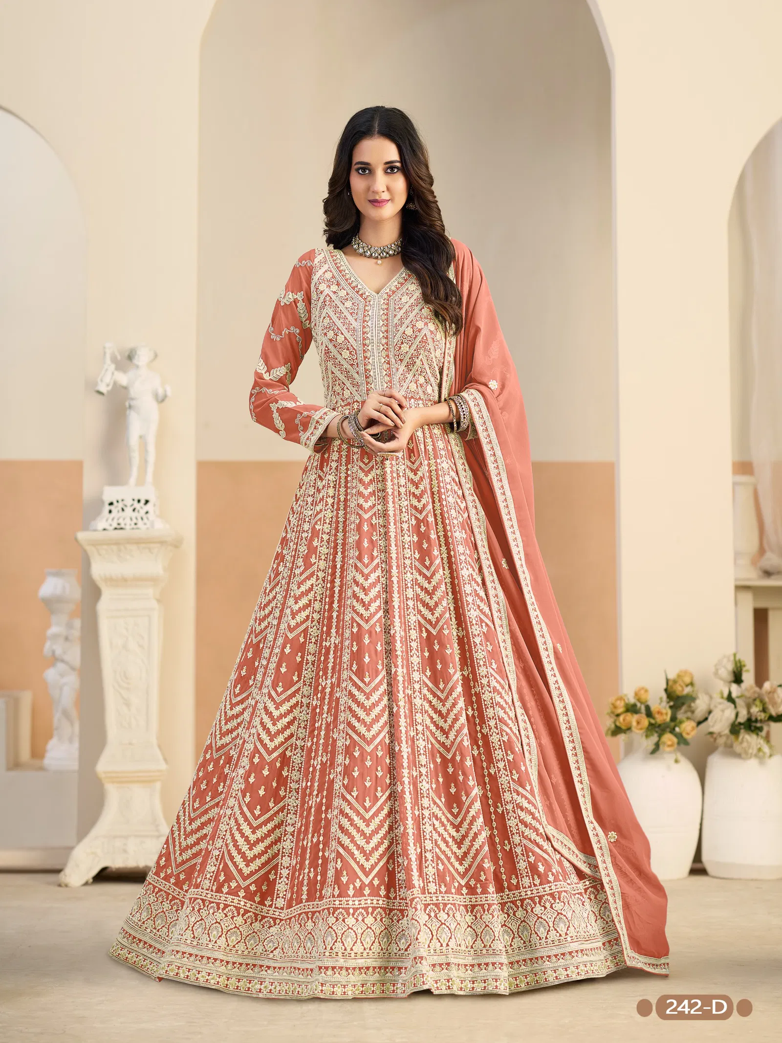 Aanaya Vol 242 Faux Georgette With Work Gown Bottom And Dupatta
