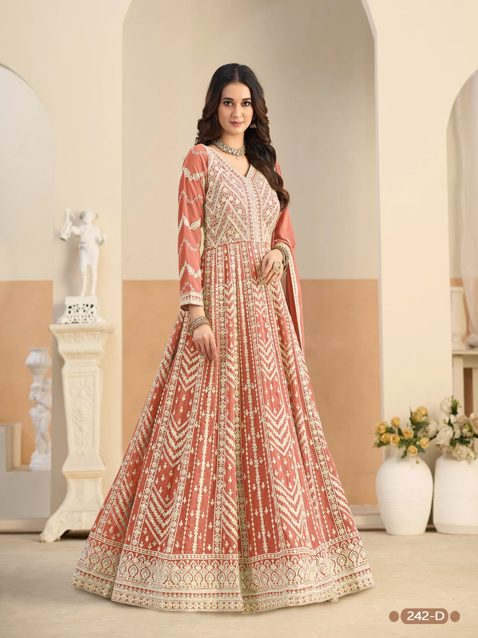Aanaya Vol 242 Faux Georgette With Work Gown Bottom And Dupatta