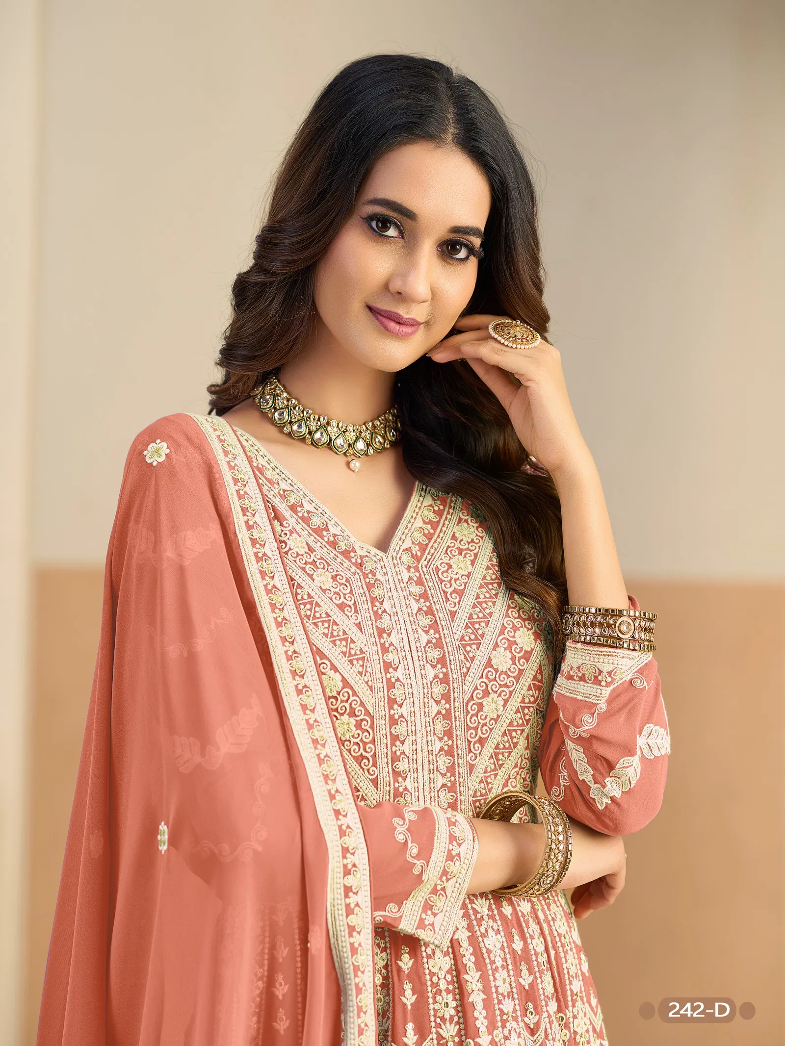 Aanaya Vol 242 Faux Georgette With Work Gown Bottom And Dupatta