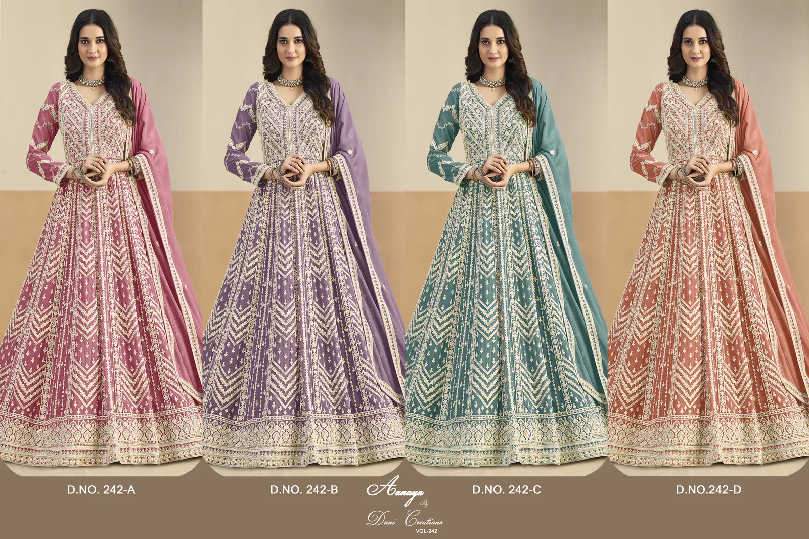 Aanaya Vol 242 Faux Georgette With Work Gown Bottom And Dupatta