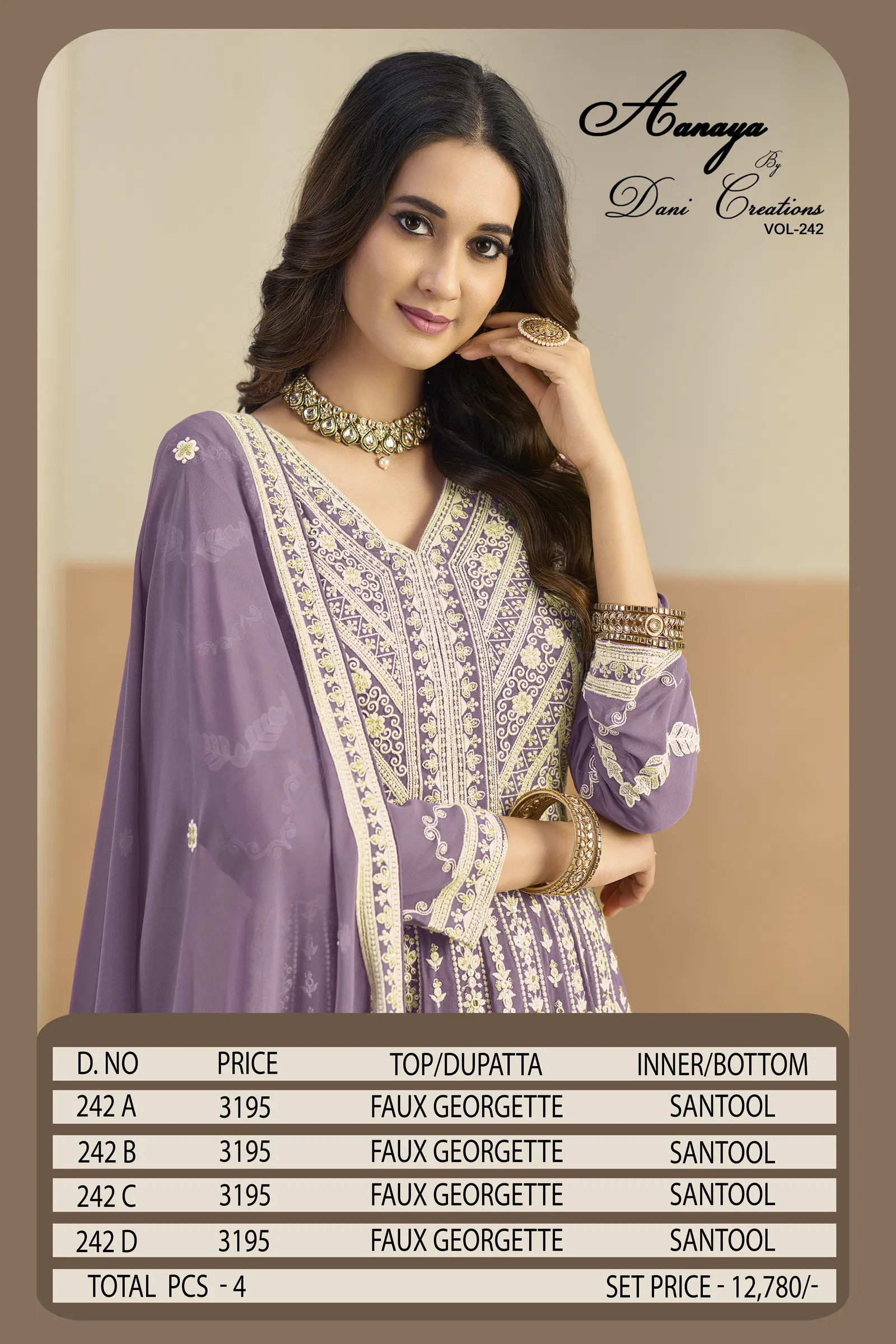 Aanaya Vol 242 Faux Georgette With Work Gown Bottom And Dupatta