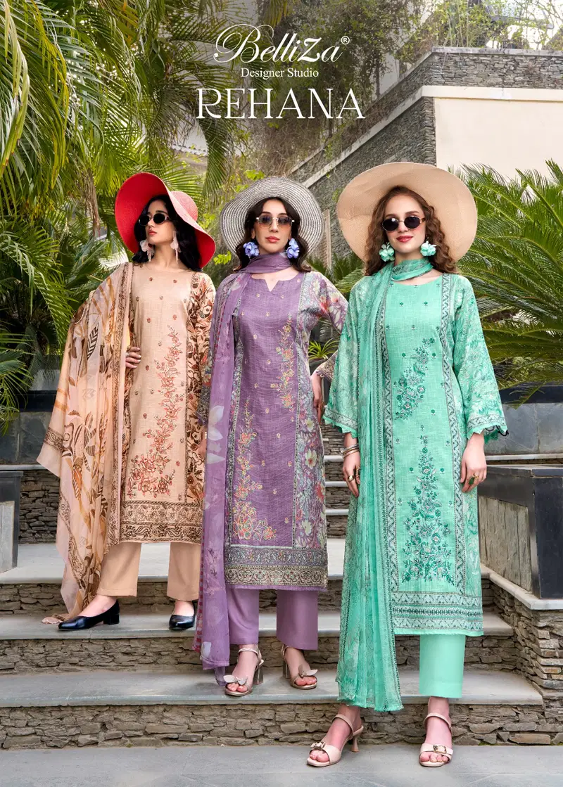 Belliza Rehana Cotton Linen Digital Print With Work Dress Material