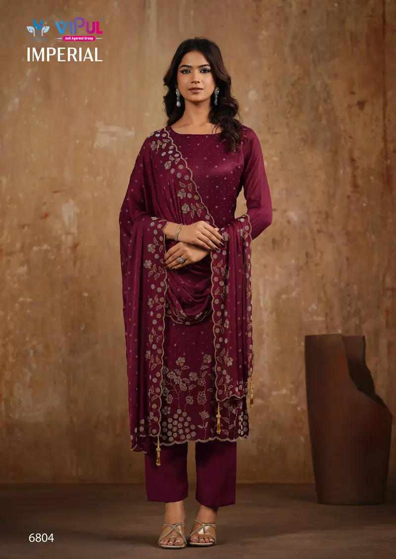 Vipul Imperial Satin Chiffon With Beads Work Salwar Kameez