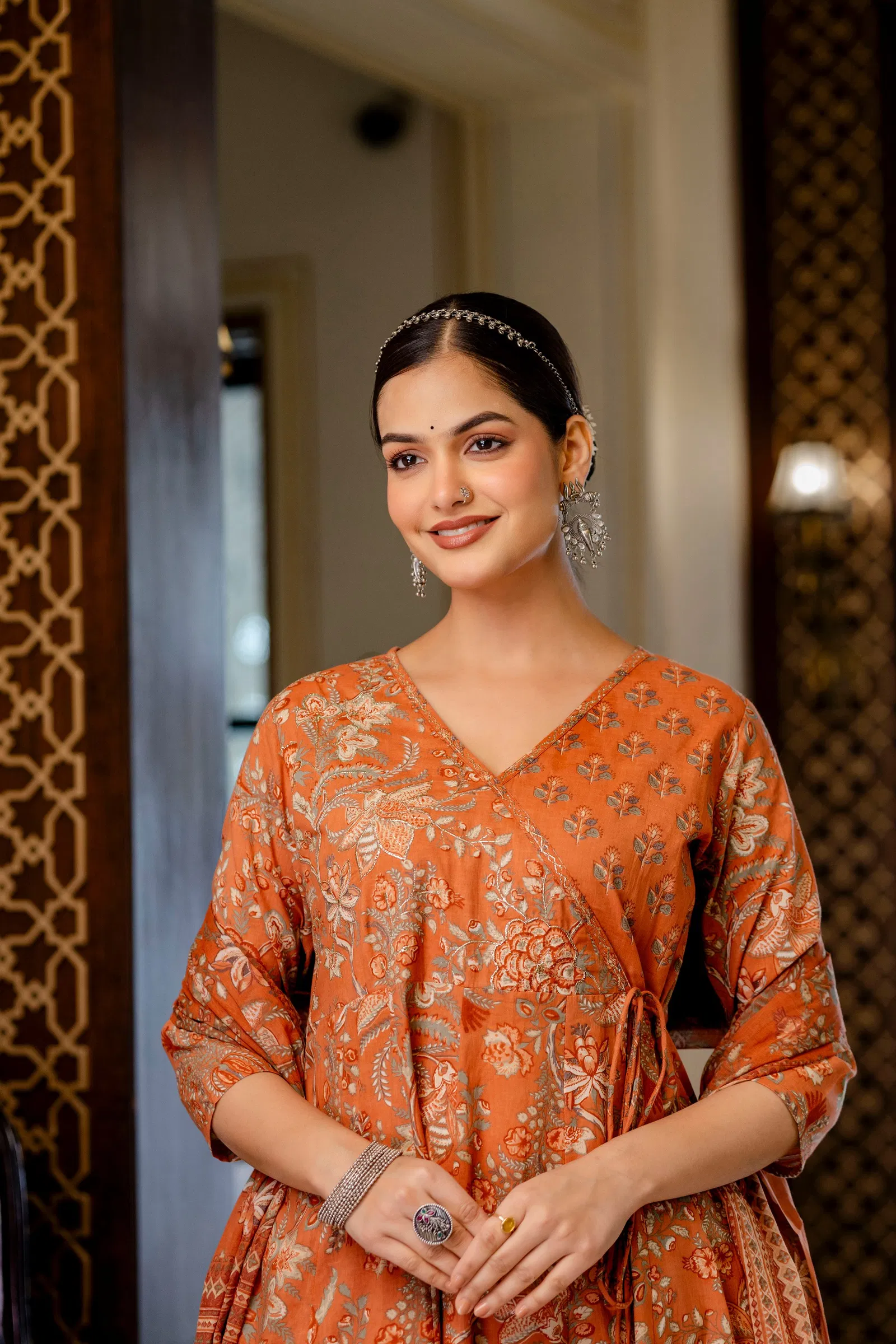 Naisha K 686 Discharge Cotton With Work Kurti Pant And Dupatta