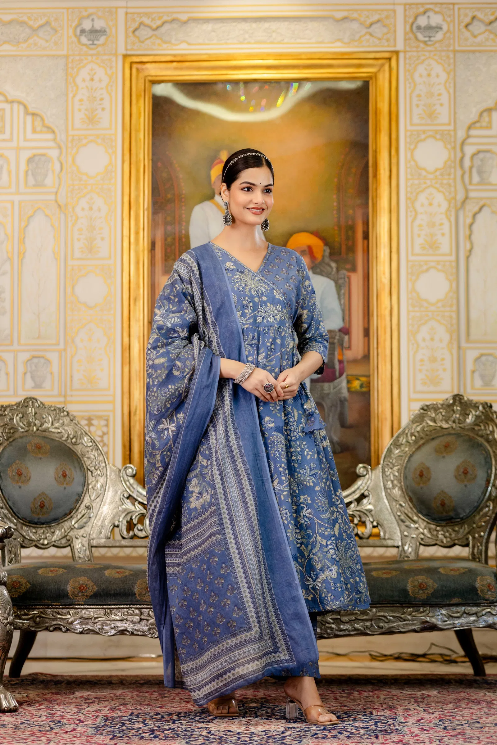 Naisha K 686 Discharge Cotton With Work Kurti Pant And Dupatta