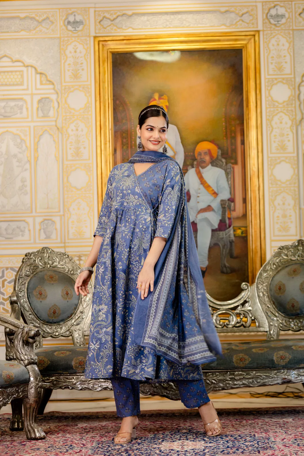 Naisha K 686 Discharge Cotton With Work Kurti Pant And Dupatta