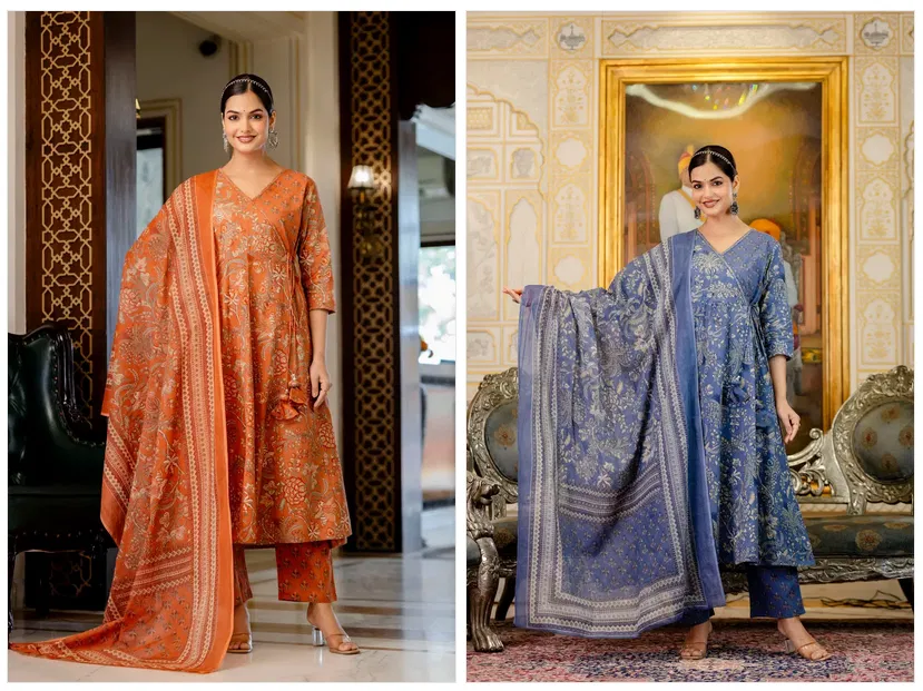 Naisha K 686 Discharge Cotton With Work Kurti Pant And Dupatta
