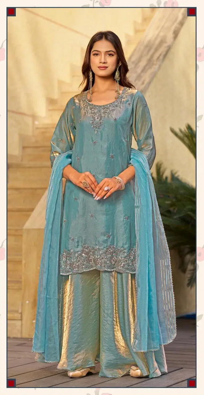 Ladies Flavour 3390 And 3391 Fandy Satin Work Top Bottom And Dupatta