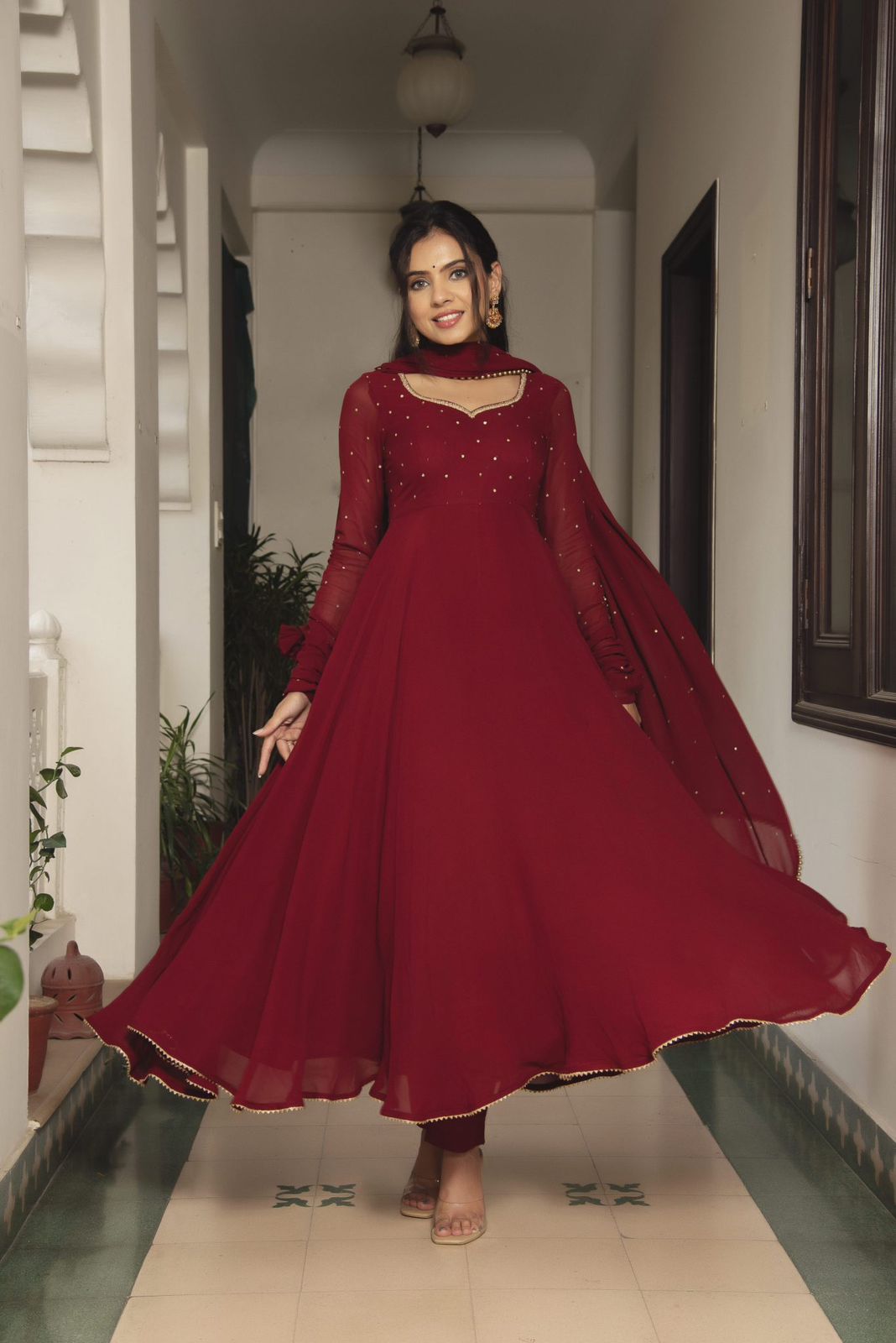 NCO 14 HMC Faux Georgette Sequins Work Gown With Dupatta