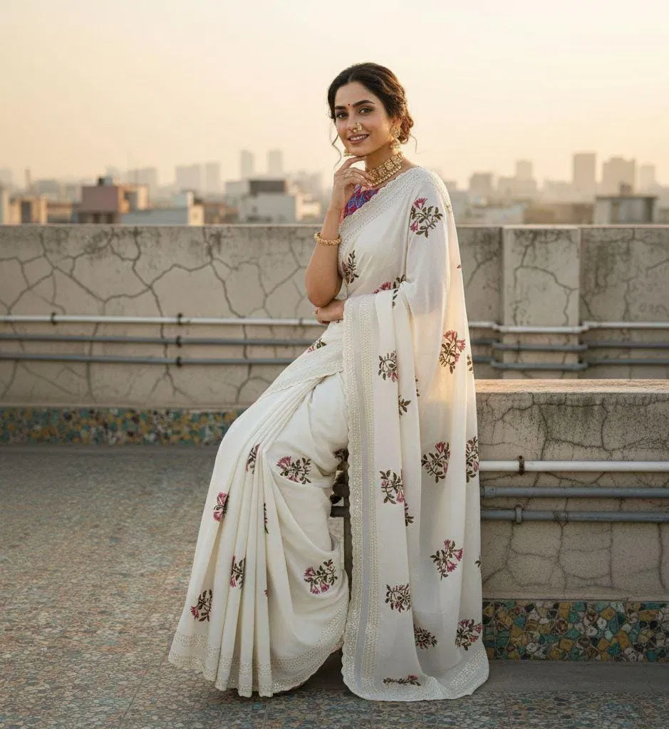 Vt 825 T Vichitra Embroidery Thread Worked Beautiful Saree Collection