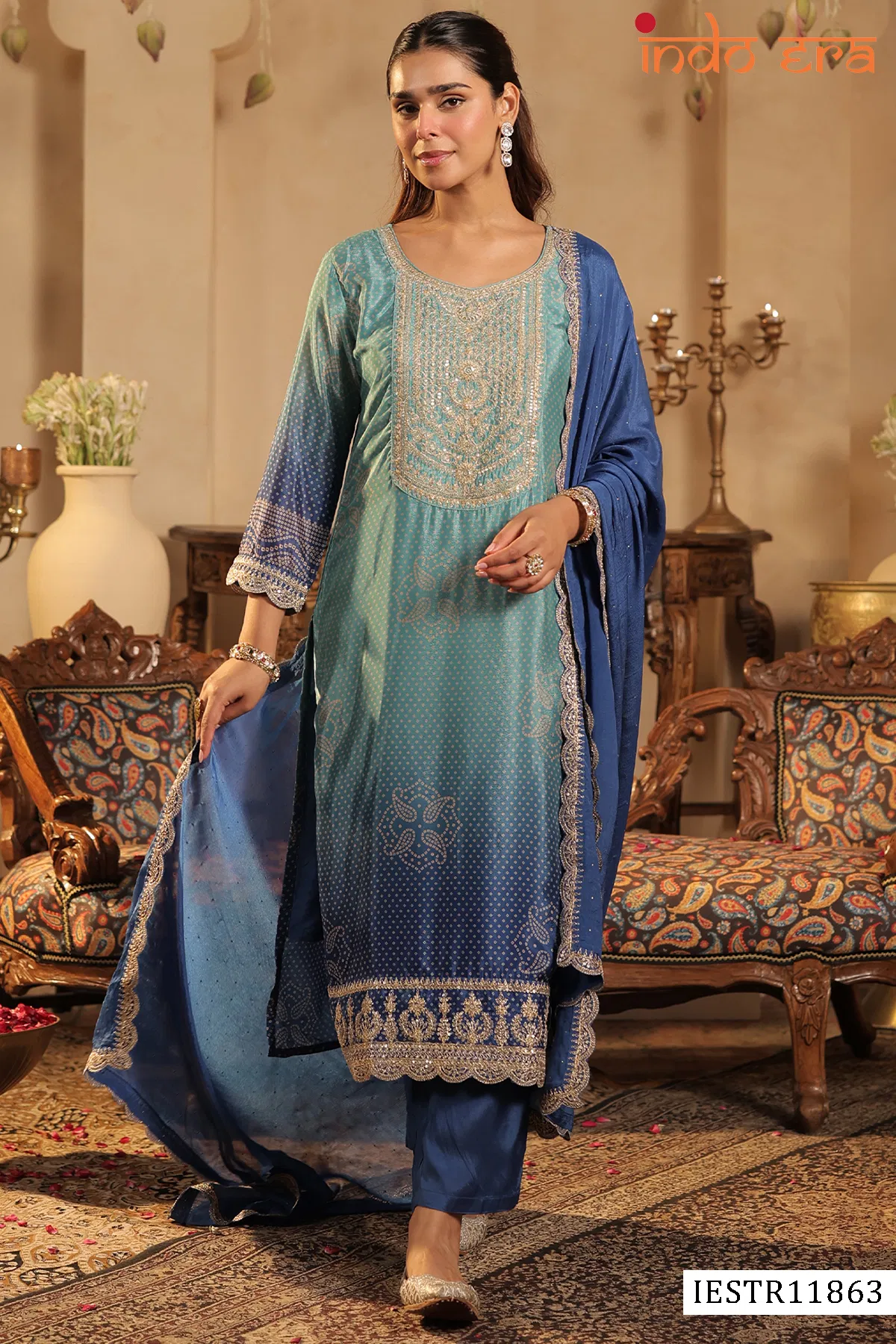Indo Era 2603 Silk Blend Bandhani Printed Kurti Set Collection
