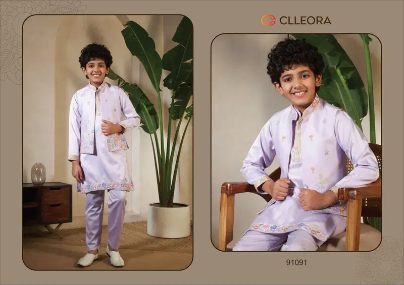 Clleora Mini Maharaj Satin Thread Embroidered Work Kurta Pant And Koti