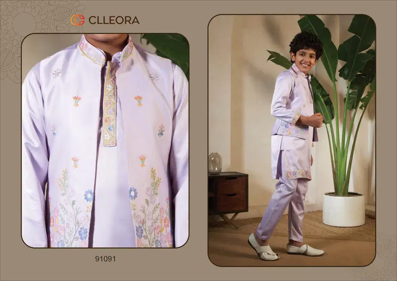 Clleora Mini Maharaj Satin Thread Embroidered Work Kurta Pant And Koti