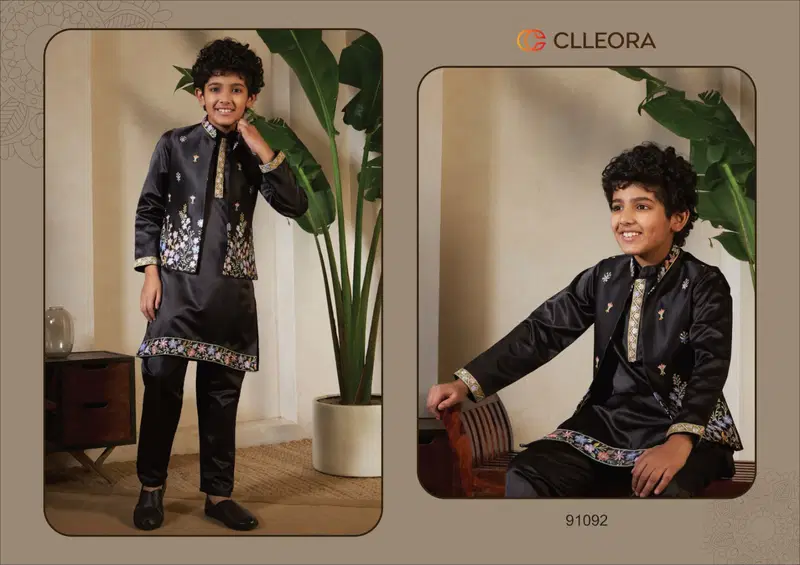 Clleora Mini Maharaj Satin Thread Embroidered Work Kurta Pant And Koti