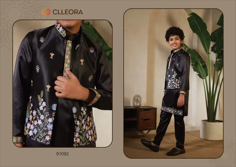 Clleora Mini Maharaj Satin Thread Embroidered Work Kurta Pant And Koti