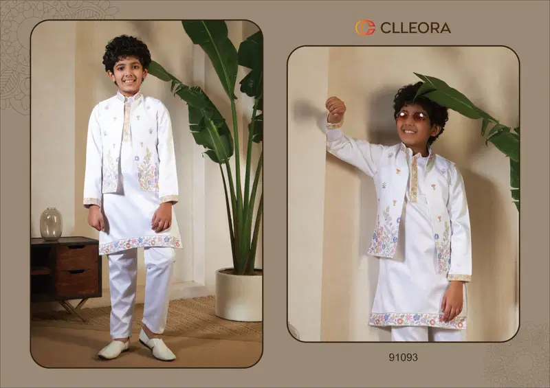 Clleora Mini Maharaj Satin Thread Embroidered Work Kurta Pant And Koti