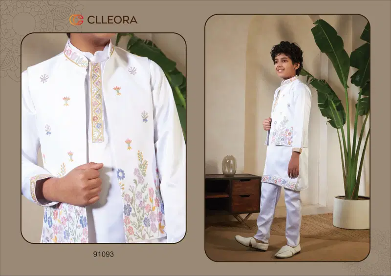 Clleora Mini Maharaj Satin Thread Embroidered Work Kurta Pant And Koti